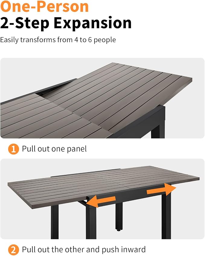 5 Pieces Outdoor Dining Set, Never-Rust Aluminum Expandable Patio Dining Table Set, 32"-65" Extendable Patio Table and Stackable Textilene Dining Chairs for Backyard, Deck, Indoor, Limed Oak