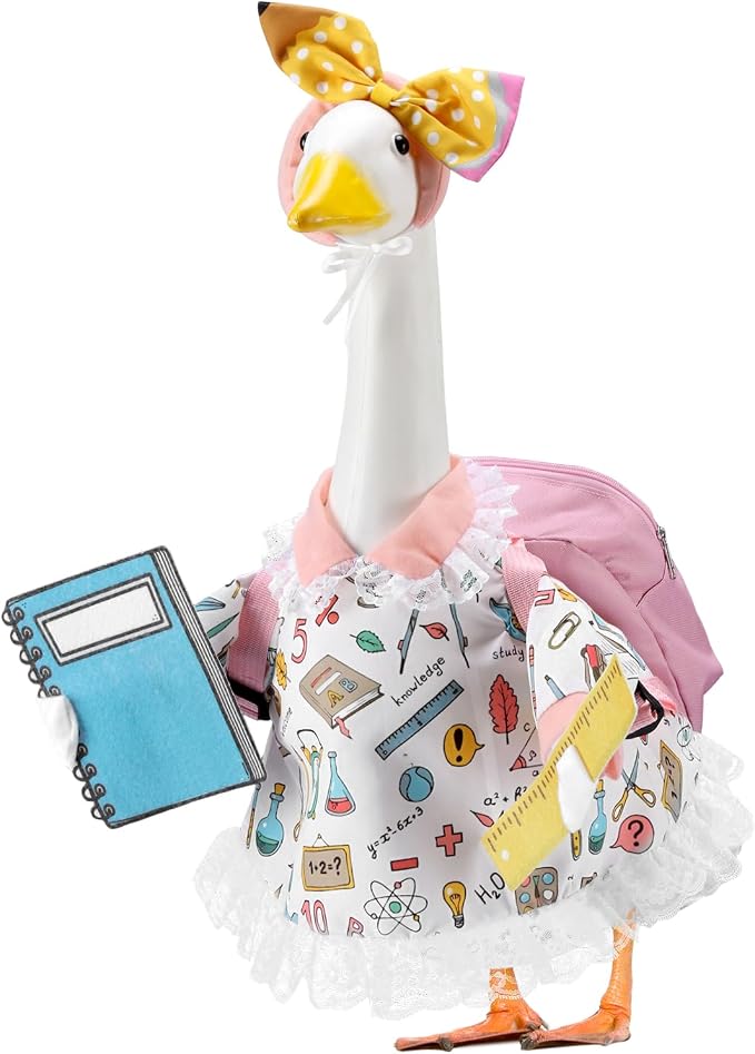 Back to School Porch Goose Outfits for 23 Inch Plastic & Cement Goose Statue,Classroom Clothes & Costume Decor for Garden Patio Lawn Yard Outdoor