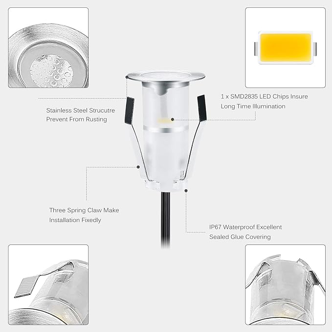 LED Deck Lights 0.7" Tiny Deck Driveway Light Dock Path Step Road Light Outdoor and Indoor Decoration Security Lighting (Cool White, 6pcs)