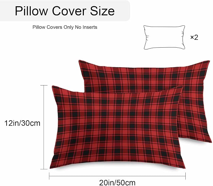 Red Black Plaid Waterproof Outdoor Pillow Covers Set of 2 Home Decor Vintage Farmhouse Abstract Buffalo Check Pillowcase Patio Pillow Covers for Couch Bench Furniture Garden 20x12in