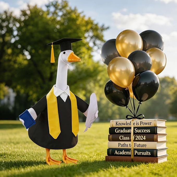 Graduation Porch Goose Outfit for 23" Porch Goose Holiday Graduation Gown Costume Party Outdoor Garden Patio Yard Lawn Art Decoration (Black)