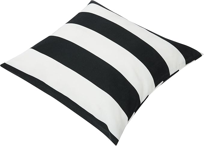 Throw Pillow with Insert, Set of 2, Outdoor Indoor Waterproof Decorative Patio Throw Pillow 18x18 Inch, Square Cushion for Couch Sofa Garden Farmhouse Decoration-Black White Stripe