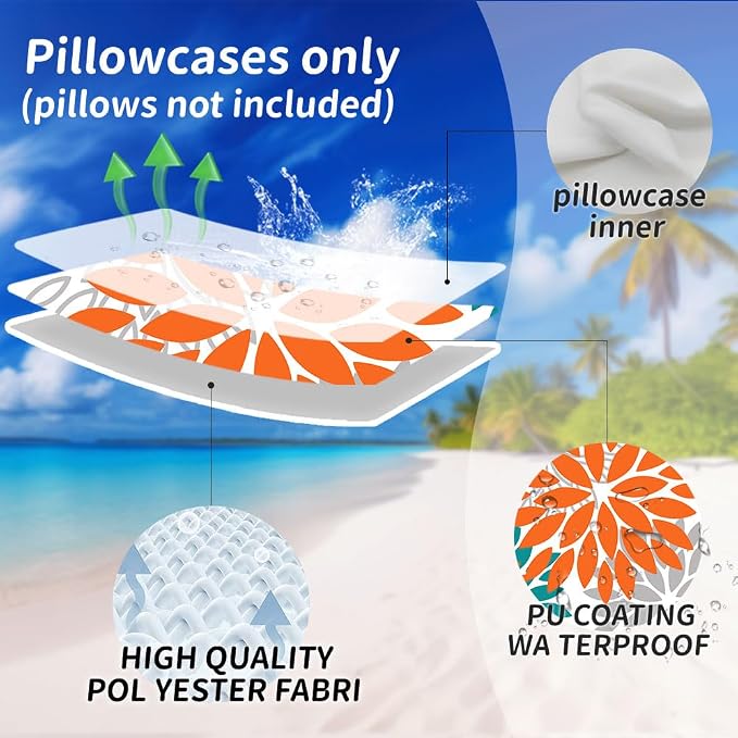 DFXSZ Outdoor Waterproof Pillow Covers 16x16 Set of 2 Orange Grey Flower | Spring Summer Waterproof Flower Throw Pillowcases（No Inserts）Outdoor Decor for Fall Patio Funiture Garden Polyester Covers