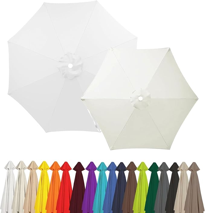 Outdoor Umbrella Replacement Canopy, 6 Ribs 8 Ribs Patio Umbrella Replacement Top Cover, 6.6ft 9 ft 10ft 13ft Waterproof Umbrella Top Canopy Fabric Replacement Canvas(Pure White,6.6FT 8-Ribs)