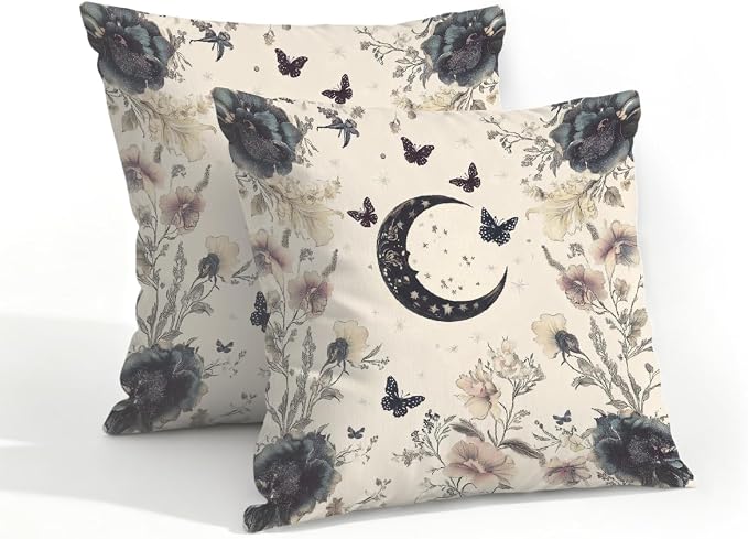 18x18 Inch Outdoor Pillow Covers Set of 2 Waterproof Throw Pillow Covers Decorative Couch Cushion Covers Boho Moon Floral Square Pillowcases Protectors for Patio Garden Sofa