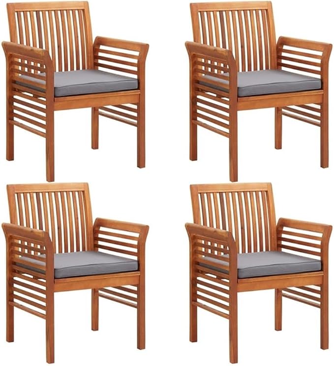 Afuera Living 5-Piece Acacia Wood Outdoor Dining Set, Brown Frame with Dark Gray Cushions, Weather-Resistant Fabric, Stackable Chairs, Oiled Finish, Garden Patio Furniture for Small Spaces