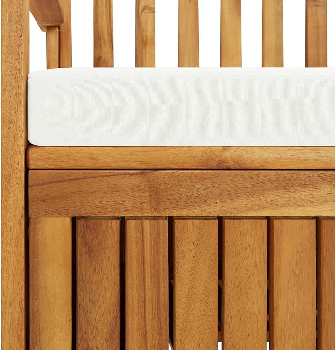 Patio Storage Bench with Cream White Cushion, Outdoor Wooden Deck Box, Solid Wood Patio Furniture for Outdoor Cushions, Pool Storage and Garden Tools, 47.2"x24.8"x33.1", -328