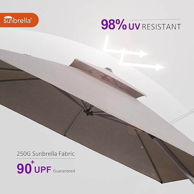 PURPLE LEAF 12' X 12' Cantilever Outdoor Patio Umbrella Large Heavy Duty 360° Rotation Double Top Offset Rectangular Umbrellas for Backyard Deck Pool, Cast Ash