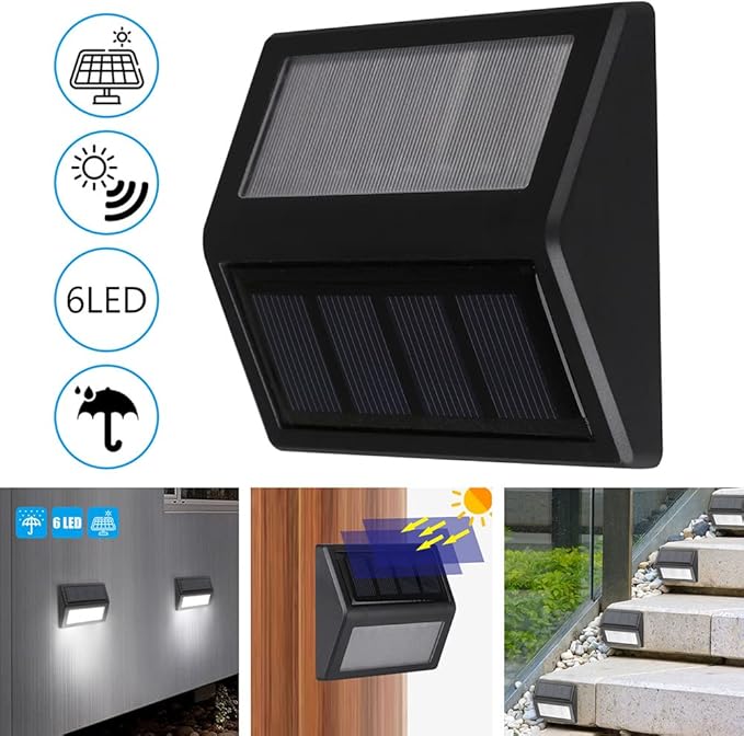 Solar Fence Lights, Waterproof Solar Outdoor Lights for Stairs Decks Steps Fences Patio Yard, LED Wall Sconce (Cool White/12 Pack)