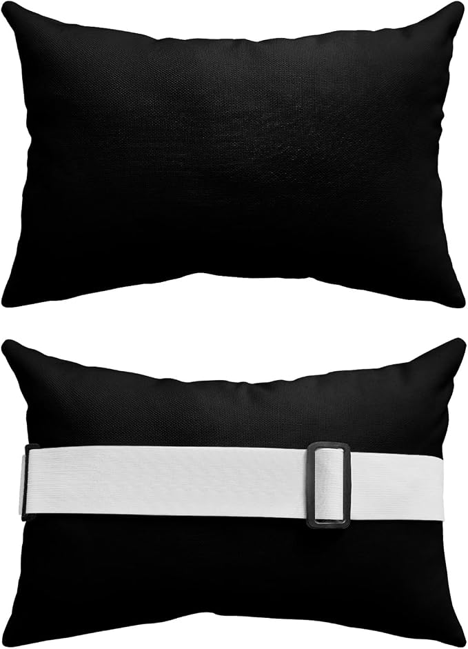 T&H XHome Outdoor Pillow for Chaise Lounge Chair, Pure Black Solid Color Waterproof Recliner Headrest Pillow Lumbar Pillows with Adjustable Elastic Strap for Beach, Poolside, Patio, Office (1 Pack)
