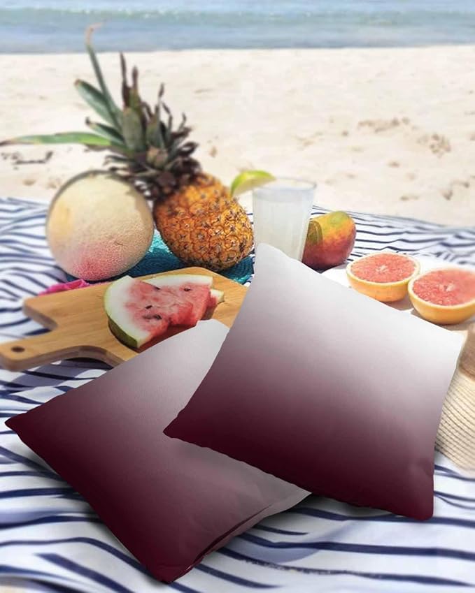Prime Leader Outdoor Waterproof Pillow Covers Set of 2, Romantic Burgundy Gradient Patio Throw Pillow Covers, Decorative Cushion Case for Couch Sofa Furniture Garden, 24x24 Inch