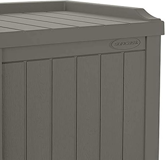 Suncast 22 gallon Indoor/Outdoor Backyard Patio Small Storage Deck Box with Attractive Bench Seat and Reinforced Lid, Stone (3 Pack)