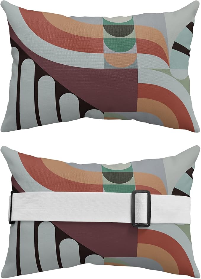 Outdoor Pillows Covers with Inserts Colorful Vintage Mid-Century Abstract Patchwork Waterproof Pillow with Adjustable Strap Throw Pillows for Patio Furniture Recliner Lounge Chair, 11x16 inch, 1PCS