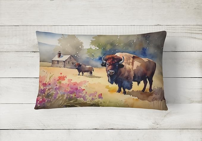 Caroline's Treasures DAC3010PW1216 Wood Bison Throw Pillow Machine Washable, Indoor Outdoor Decorative Pillow for Couch, Bed or Patio, 12HX16W