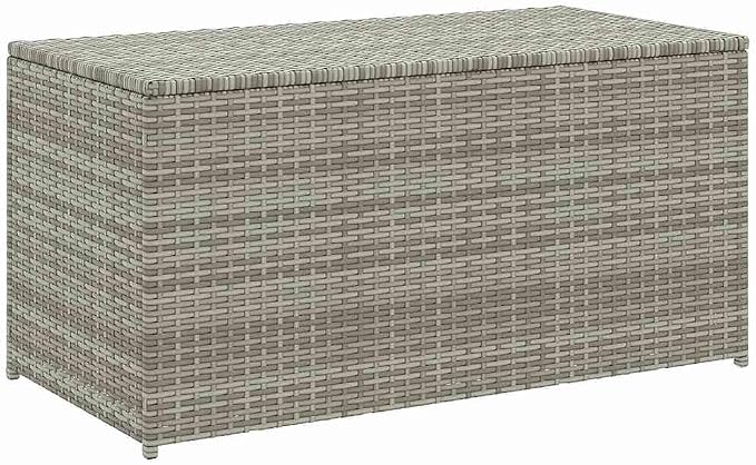 Patio Storage Box, Outdoor Deck Box with Poly Rattan Woven Design, 39.4" x 19.7" x 19.7" Garden Storage Container for Cushions and Gardening Supplies, Gray