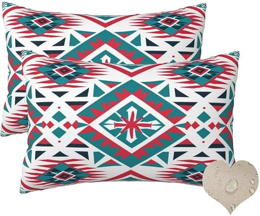 Outdoor Pillows Waterproof Set of 2 Outdoor Pillow Covers 16x24 Inch, Boho Throw Pillows Ethnic Pillow Covers, Summer Garden Decorative Pillows Outdoor Pillows for Patio Furniture Car Home Decor-hs207