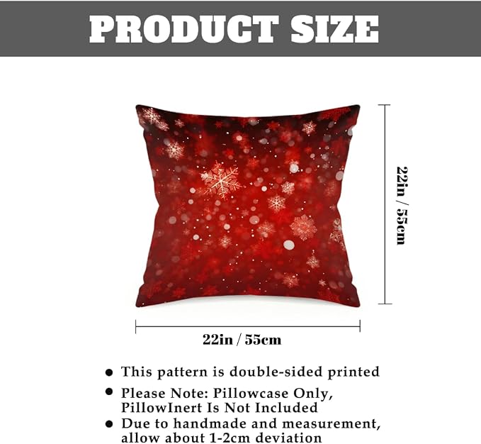 22x22 Inch Outdoor Pillow Covers Set of 2 Waterproof Throw Pillow Covers Decorative Couch Cushion Covers Red Christmas Snowflakes Square Pillowcases Protectors for Patio Garden Sofa