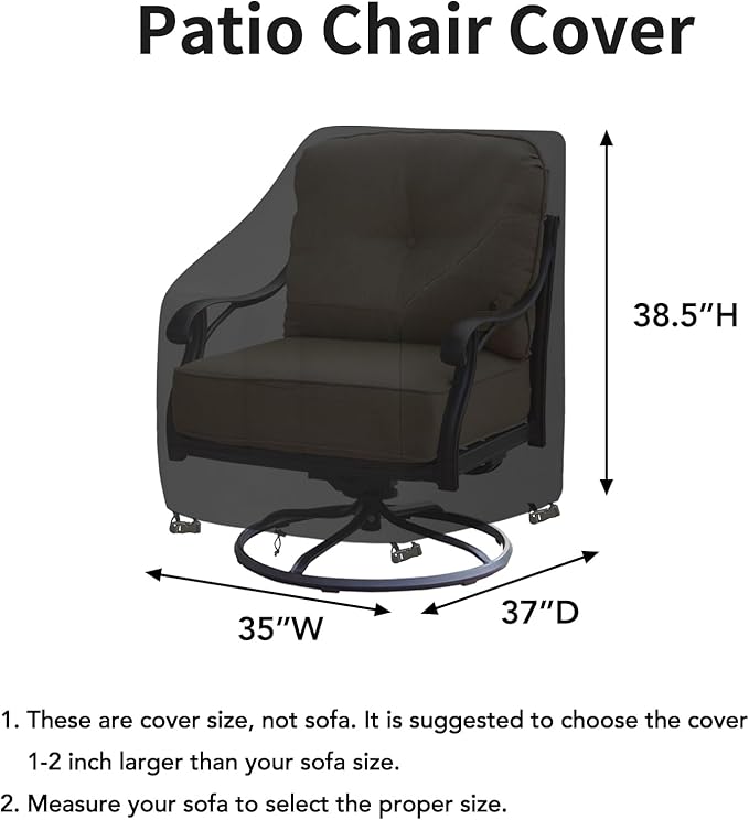 Easy-Going Waterproof Outdoor Swivel Chair Cover UV Resistant Patio Chair Cover Weatherproof Lawn Outdoor Furniture Cover with Tape Sealed Seam (2 Pack-35Wx37Dx38.5H inch, Black)
