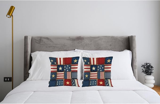 Swono Patchwork of American Flag Square Pillow Covers Cushion Covers, Grunge Denim USA Flag 18 X 18 Inch Set of 2 Throw Pillow Cover Pillowcases Home Decorative for Couch Sofa Car Bedroom, No Insert