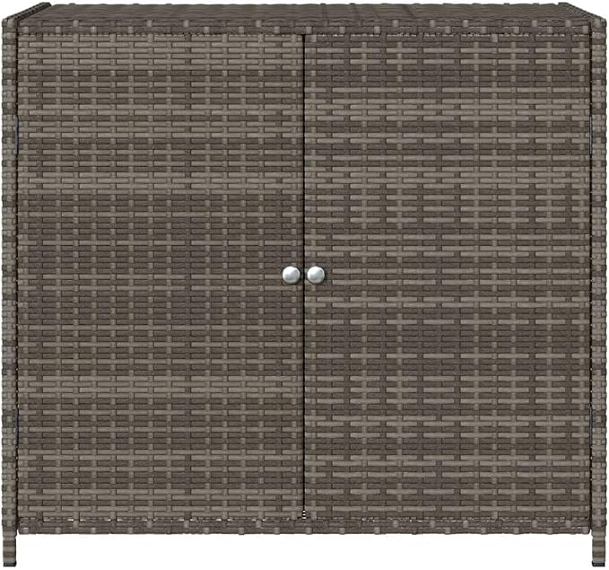Outdoor Storage Cabinet Gray 32.7x17.7x29.9 Inches PE Rattan & Steel Deck Box for Pool Toys, Gardening Tools, Patio Furniture Covers Accessories