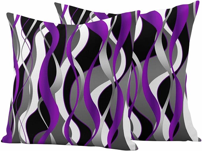Outdoor Pillow Covers Set of 2, Modern Purple Grey Black Stripes Decorative Throw Pillow Covers 16X16IN, Gradient Abstract Art Throw Pillows Protector Cushion Case for Patio,Couch,Sofa,Garden