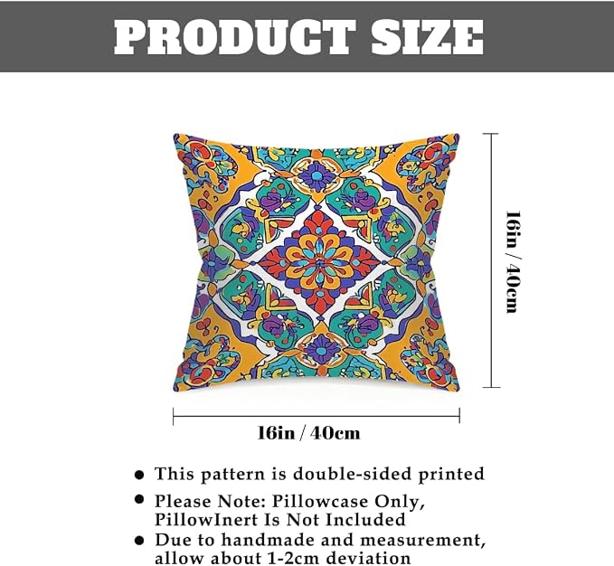 16x16 Inch Outdoor Pillow Covers Set of 2 Waterproof Throw Pillow Covers Decorative Couch Cushion Covers Mexican Floral Square Pillowcases Protectors for Patio Garden Sofa