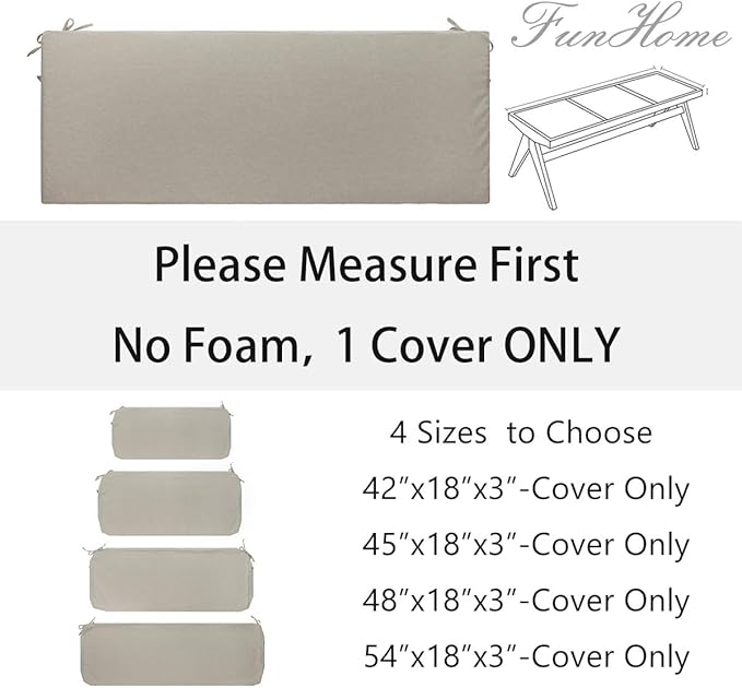 FUNHOME Outdoor Bench Cushion Cover 45 x18 x 3 inch,Water Resistant Cover with Zipper&Ties,Fade-Resistant Slipcover,Patio Porch Swing Cushion Cover Replacement Only,No Insert(Light Brown)
