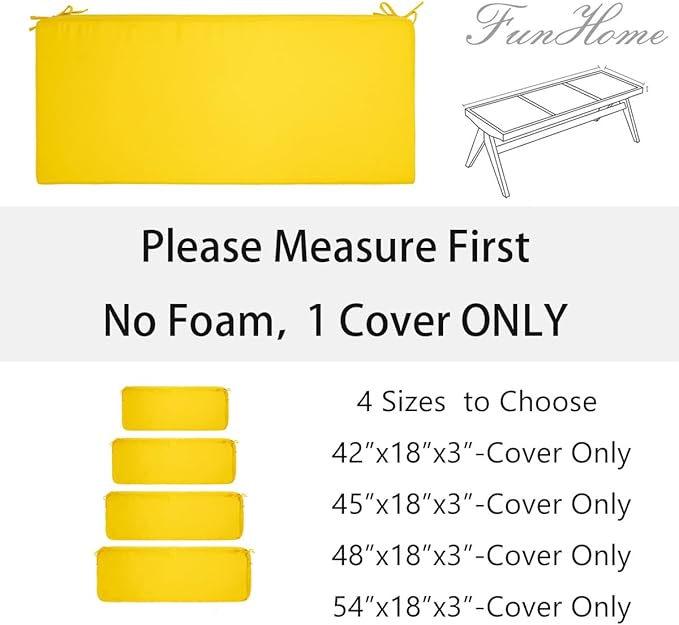FUNHOME Outdoor Bench Cushion Cover 54 x18 x 3 inch,Water Resistant Cover with Zipper&Ties,Fade-Resistant Slipcover,Patio Porch Swing Cushion Cover Replacement Only,No Insert(Yellow)
