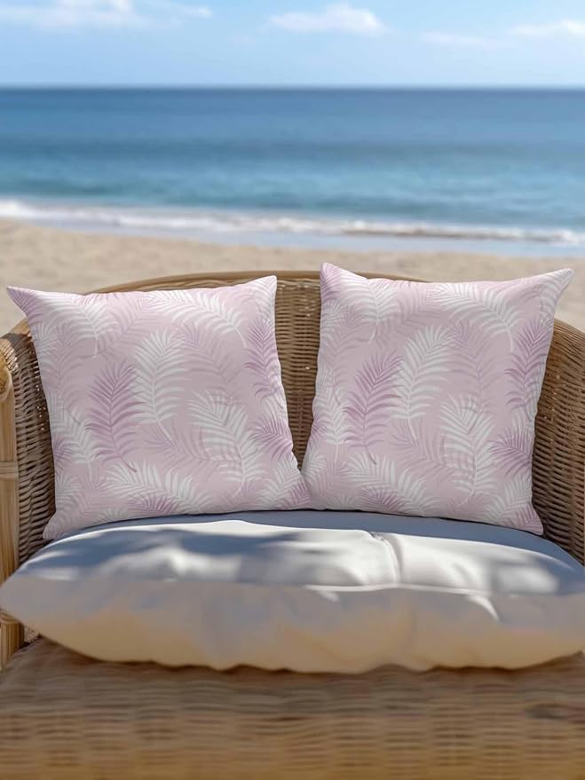 Waterproof Outdoor Pillow 1 Pack Pink Tropical Palm Leaves Decorative Throw Pillows Cover & Insert 16x16 Inch Pillowcase Summer Jungle Foliage Pillows for Couch Sofa Bed Patio Furniture Indoor Outdoor