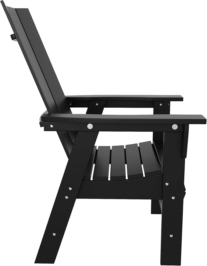 WestinTrends Ashore 7 Pieces Adirondack Outdoor Dining Set, All Weather Poly Lumber Slatted Modern Farmhouse Outdoor Furniture Set, 71" Trestle Dining Table and 6 Adirondack Dining Chair, Black