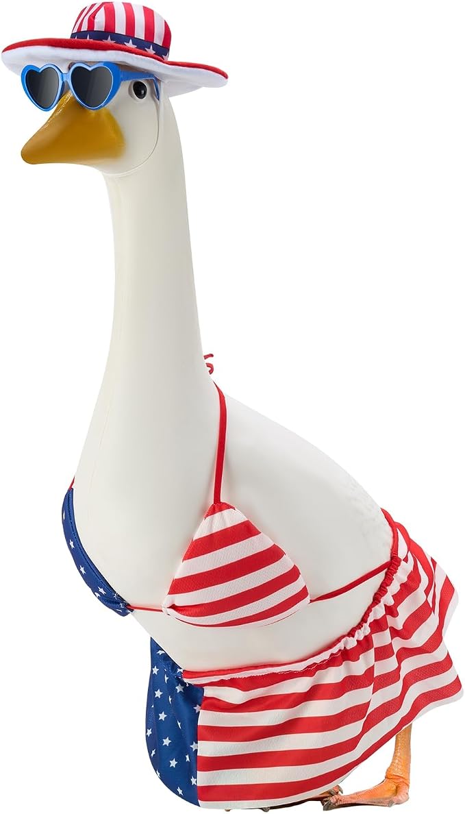 Patriotic Porch Goose Outfits for 23 Inch Statue | 4th of July Hawaiian Bikini Costume for Cement Statue, Summer Sculpture Clothes for Patio USA 250th Anniversary Decoration