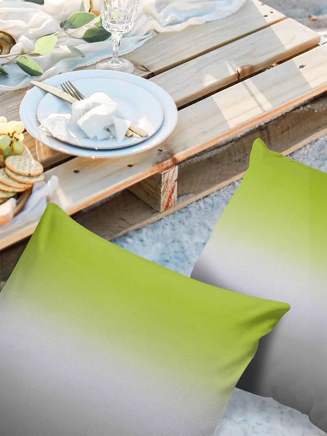 Outdoor Waterproof Throw Pillow Covers Set of 2 Ombre Green Pillowcases 24x24 Inches Green Grey Patio Decorative Pillows Cushion Case Patio Pillows for Couch Bed Chair Garden