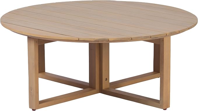 Christopher Knight Home Edward 4 Piece Patio Furniture Set with 3-Seater Sofa, Club Chairs And Coffee Table, 5 Seater Outdoor Acacia Wood Conversation Set, Patio Sofa Set, Light Teak+Light Brown+Cream