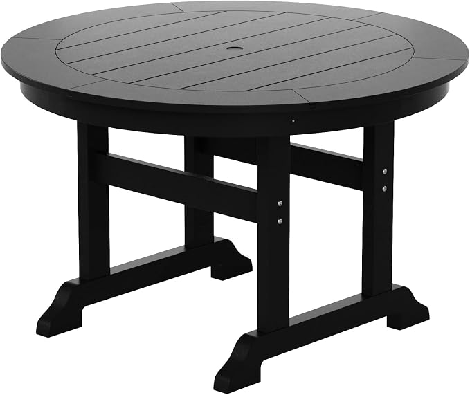 WestinTrends Dylan Adirondack Outdoor Dining Set for 4, All Weather Poly Lumber Patio Table and Chairs Set of 4, 47" Trestle Round Dining Table and Seashell Adirondack Dining Chair, Black