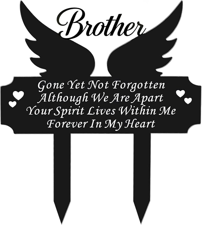 Metal Grave Marker Stake - Cemetery Garden Decor for Brother, Rust-Proof All-Weather Outdoor Remembrance Plaque, in Loving Memory of Brother Memorial Yard Sign