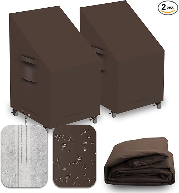 Patio Chair Covers, Outdoor Patio Furniture Covers Waterproof Large, 600D Heavy Duty Table Cover, Outside Dining Table And Chairs Set Covers (Brown, 32x34x24/36in 2pcs)