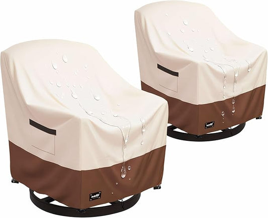 JinHrtoyi Outdoor Chair Covers 2 Pack,33Wx35Dx36H inches Patio Chair Cover,100% Waterproof Heavy Duty Outdoor Furniture Covers Waterproof,Beige&Brown Modern Style Patio Furniture Cover