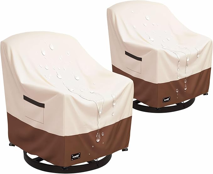 JinHrtoyi Outdoor Chair Covers 2 Pack,27Wx32Dx36H inches Patio Chair Cover,100% Waterproof Heavy Duty Outdoor Furniture Covers Waterproof,Beige&Brown Modern Style Patio Furniture Cover