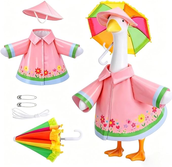 Raincoat Porch Goose Outfits,Spring Summer Lawn Goose Statue Raincoat Clothes,Fits 23" Geese Statue, for Summer Outdoor Patio Yard Lawn Garden Decoration(Raincoat-Pink Flower)