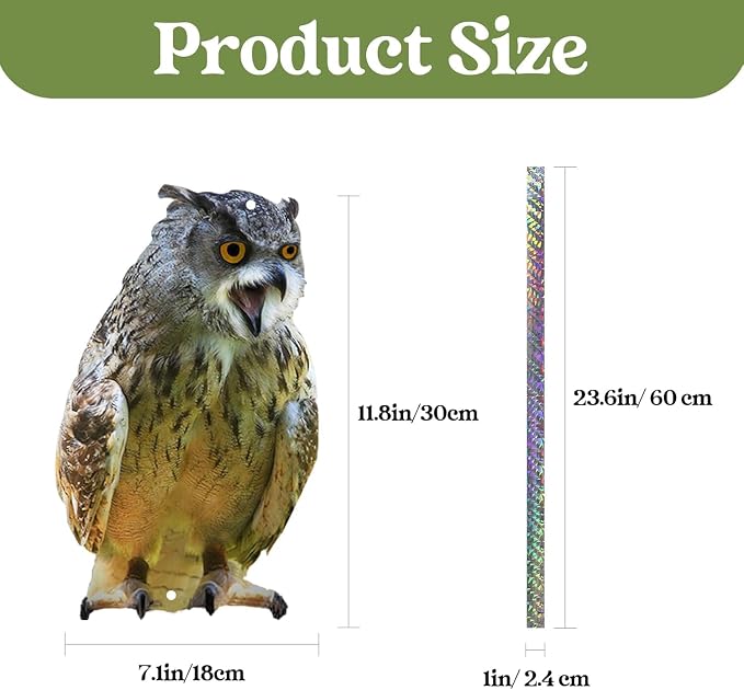 Plastic Owl to Scare Woodpecker from House, 2Pcs Flat Fake Owl to Keep Pigeons Away from Porch, Garden Owls to Scare Pigeon Squirrels, Hanging Owls with Reflective Tape for Balcony Yard Patio Windows