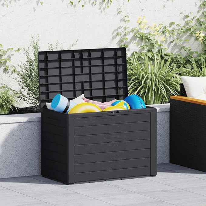 Outdoor Storage Box 50 Gallon Capacity, Weather Resistant Garden Deck Bin with Flap Closure for Patio, Balcony, Backyard, Anthracite, 30.7x17.3x21.7 Inches