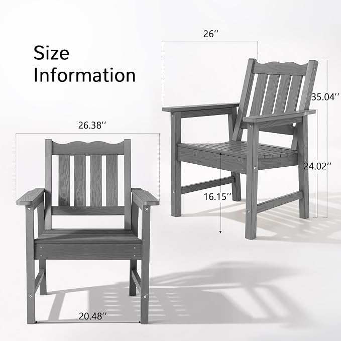 Stoog 3 Piece Patio Dining Sets, All-Weather Outdoor Chairs Set of 2 with Table, Include 2 Patio Chairs and 1 Side Table, Grey