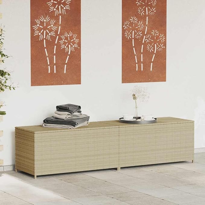 Large Garden Storage Box with PE Rattan and Powder-Coated Steel, Mix Beige, Spacious for Cushions and Tools, with Gas Spring