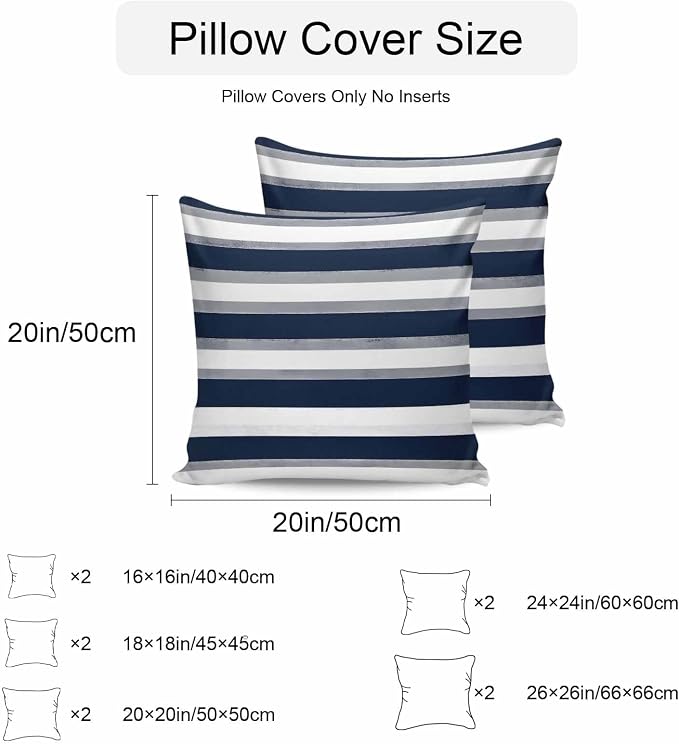Minimalist Blue Grey White Line Outdoor Pillow Covers 16x16in Pack of 2 Waterproof Pillowcase Classic Colorful Ombre Stripe Decorative Throw Cushion Case for Patio Couch Sofa