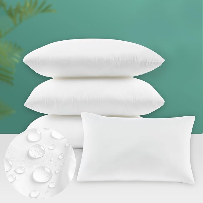 Codi Waterproof Outdoor Pillow Inserts, Rectangular 12 x 20 inches, 4 Pack | Waterproof protective liner, premium fiber fill, patio and backyard comfort, for adults and teens, tumble dry fluffing
