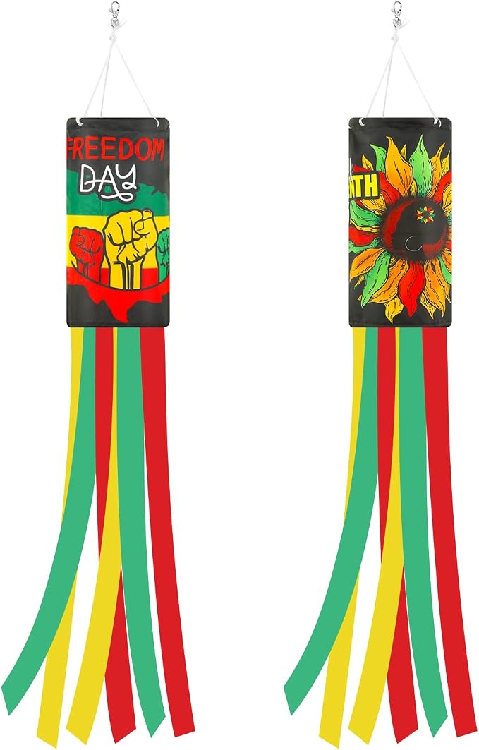 NOVWANG 2 Pieces Juneteenth Windsocks, 40 Inch African American Windsock Outdoor Hanging Flag Juneteenth Decorations for Freedom Day Home Garden Yard Patio Lawn Decor