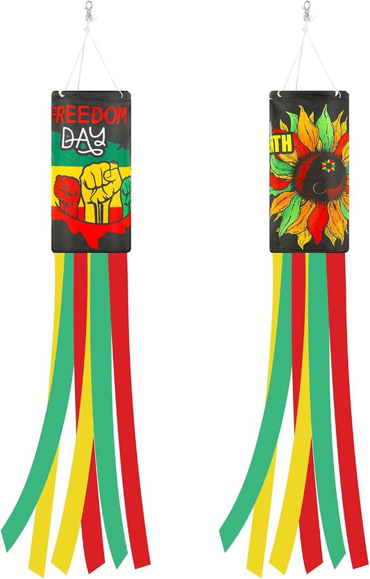 NOVWANG 2 Pieces Juneteenth Windsocks, 40 Inch African American Windsock Outdoor Hanging Flag Juneteenth Decorations for Freedom Day Home Garden Yard Patio Lawn Decor