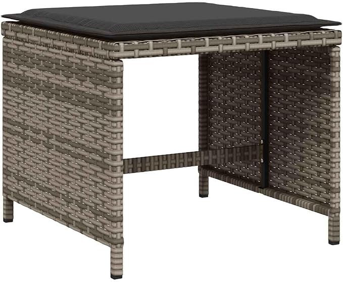 13 Piece Outdoor Dining Set with Cushions Gray Poly Rattan Patio Furniture with Folding Chairs, Tempered Glass Table, Space-Saving Storage, 8 Chairs & 4 Stools for Garden Backyard Entertaining
