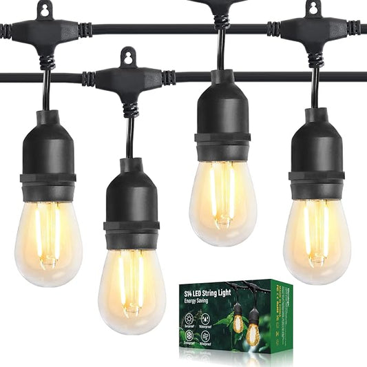 12FT Outdoor String Lights with 5 LED Edison Bulbs 2W Shatterproof | Commercial Grade Waterproof Outside Light 2700K Warm White for Bistro Gazebos Porch Patio Garden
