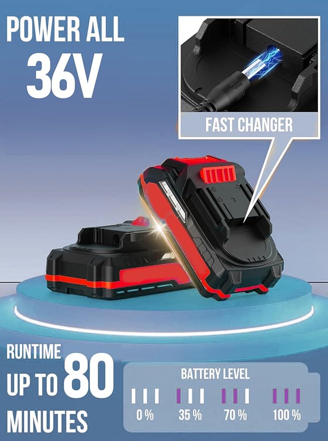 36V Electric Weed Wacker Cordless String Trimmer Battery Powered/w 2X 6.0Ah Battery and 2.0Amp Charger, Height Adjustable Wheeled，3-in-1 Grass Trimmer/Brush Cutter/Hedge Trimmer/Weed Eater